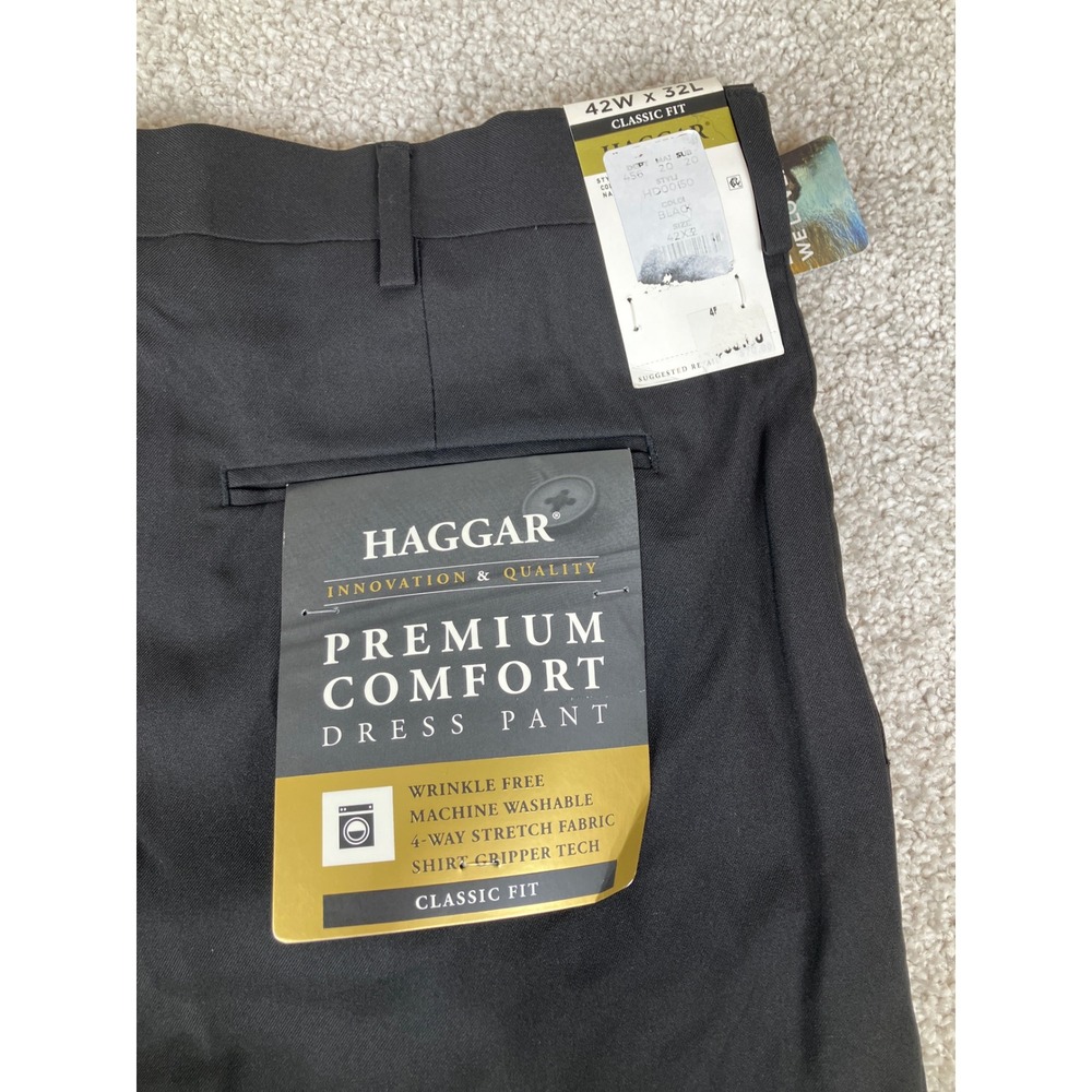 Haggar Mens Black Hidden Comfort Waistband Classic Fit Dress Pants New 42w 32 L - Picture 3 of 6